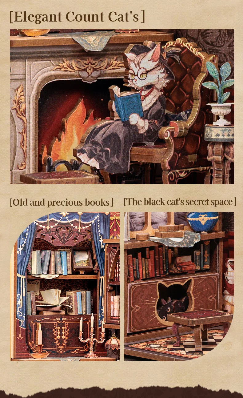 DIY Book Nook Kit|Count Cat's Study