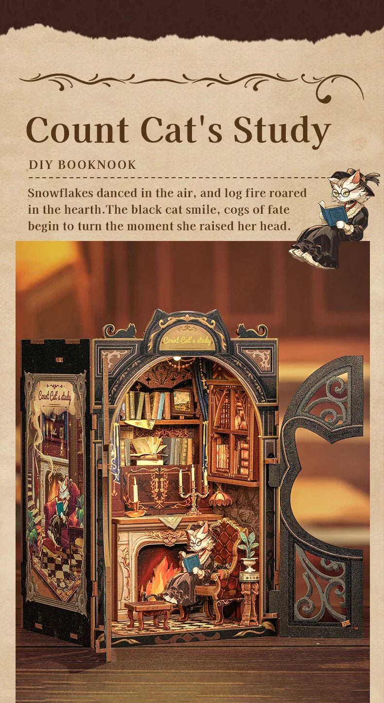 DIY Book Nook Kit|Count Cat's Study
